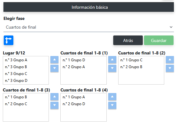Calendario de torneo con 12 equipos (finales y grupo)