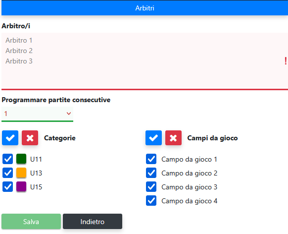 Preferenze e restrizioni arbitro