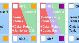 Kleurbanen bij wedstrijden voor filters conflicten en laatste toewijzing