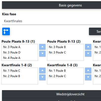 Toernooivormen voor rangschikking per 8 teams
