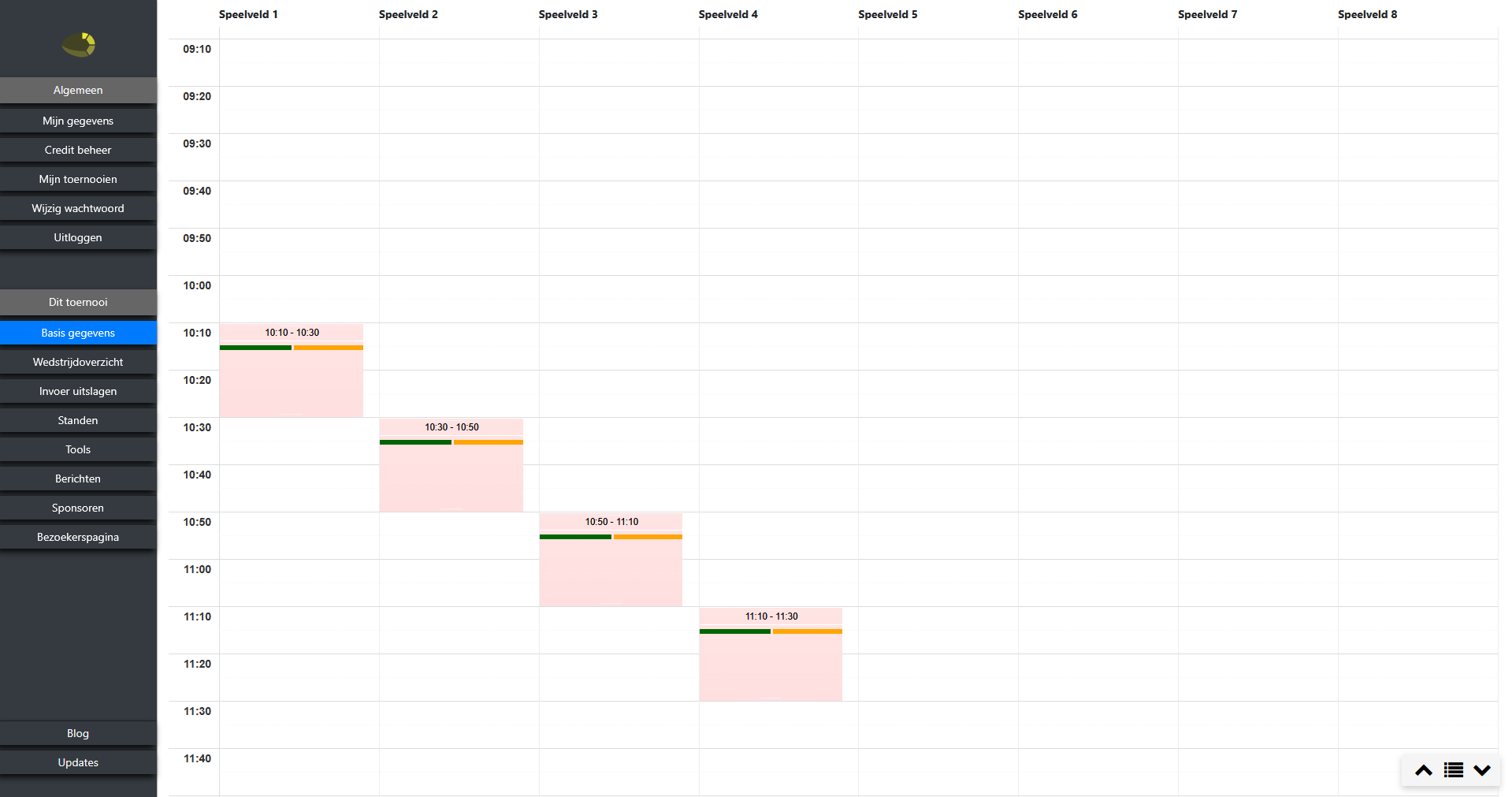 Per fase geef je eenvoudig aan op welke dagen er gespeeld wordt. Klik in de kalender op een datum om deze toe te voegen; klik nogmaals om de datum weer te verwijderen. Zo bepaal je per fase — bijvoorbeeld de poulefase of de knock-outronde — precies welke speeldagen van toepassing zijn, zonder handmatig een lijst te hoeven bijhouden.