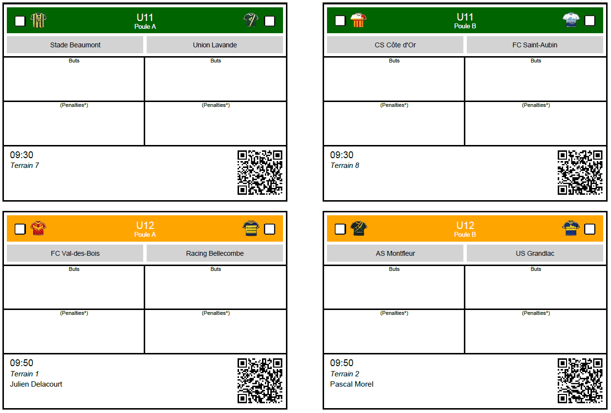 Feuille de match avec QR code